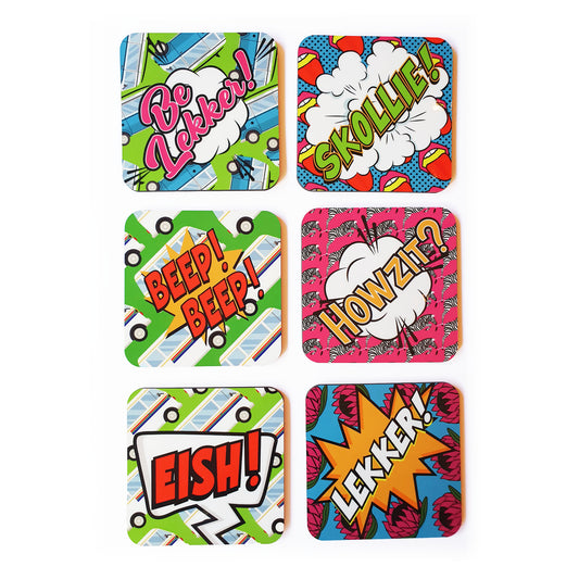 Set of 6x Magnetic Coasters - Icons Range